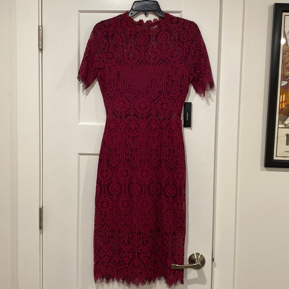 Lulus Burgundy Lace Peek a Boo Dress- Size XS